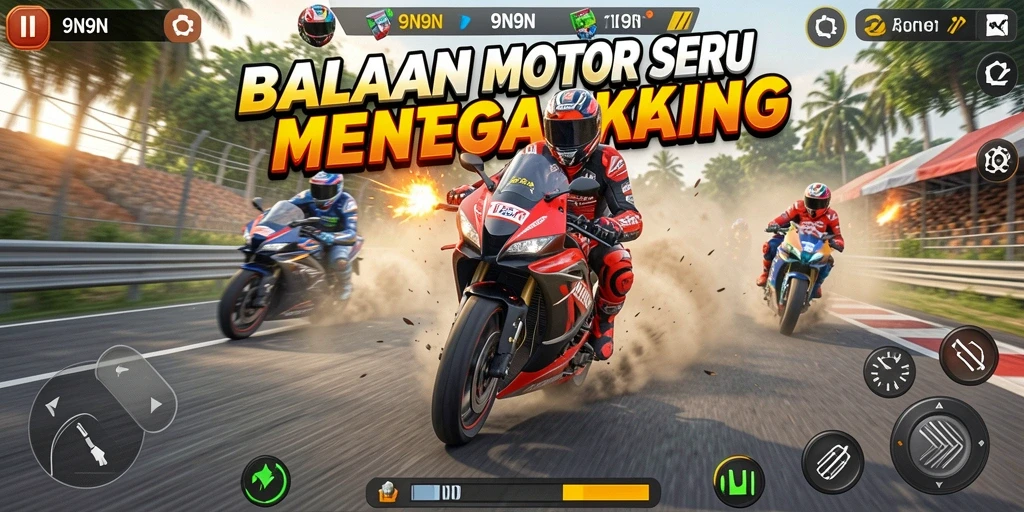 Tampilan gameplay 9N9N dengan balapan motor yang seru.