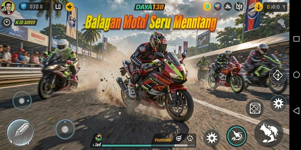 Screenshot utama menunjukkan aksi intens balapan motor di DAYA138.