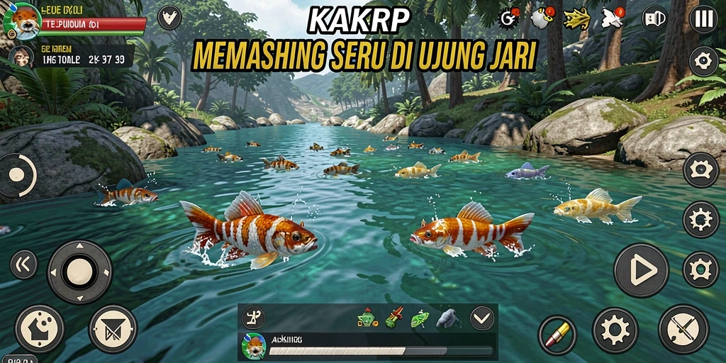 Tampilan gameplay KAKRP dengan berbagai lokasi memancing yang menarik.