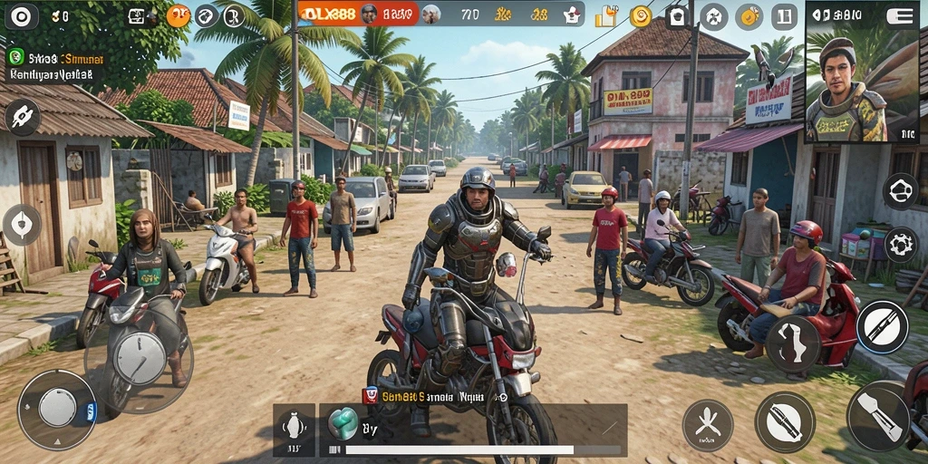 Tampilan gameplay OLX888 yang menggambarkan aktivitas sosial karakter.