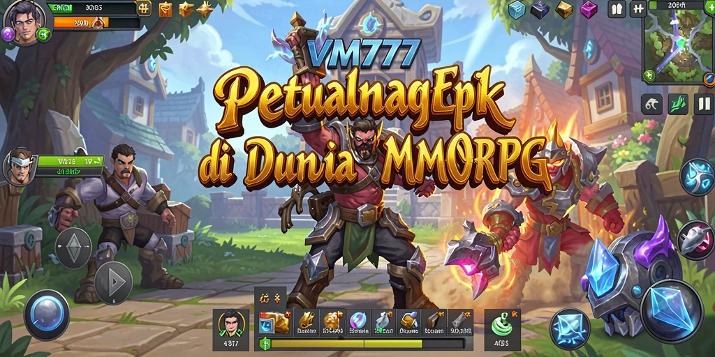 Screenshot gameplay VM777 menampilkan pertarungan epik dan dunia yang menakjubkan.